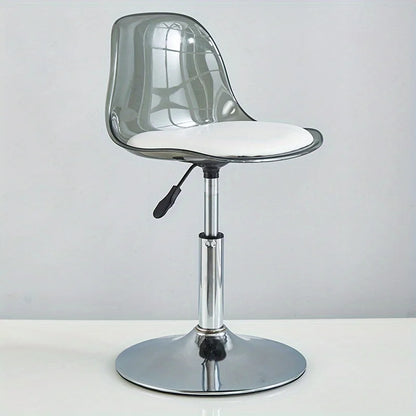 Adjustable Modern Bar Stool with Transparent Backrest Metal Frame Upholstered Seat with Lifting and Rotating Function