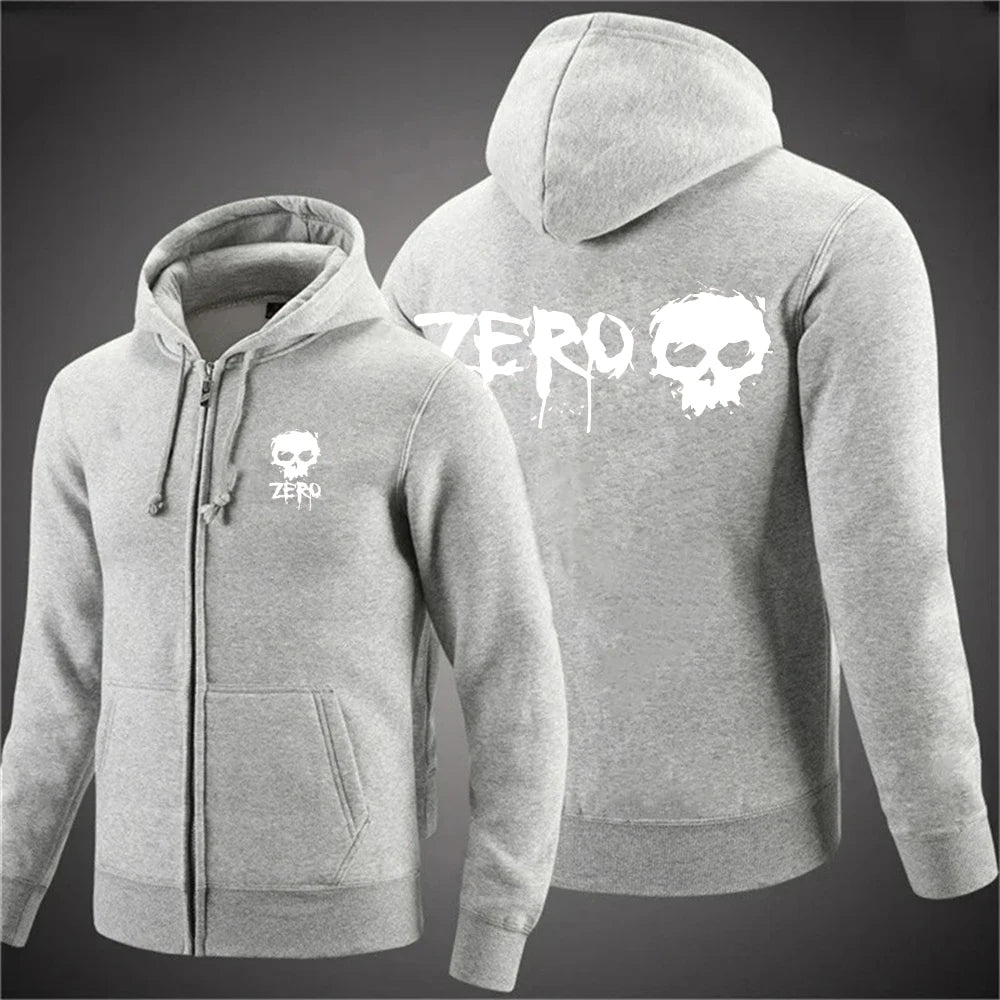 2025 ZERO skateboard logo men's new solid color zipper hooded long sleeved jacket Harajuku casual sportswear hooded pullover