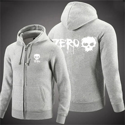 2025 ZERO skateboard logo men's new solid color zipper hooded long sleeved jacket Harajuku casual sportswear hooded pullover