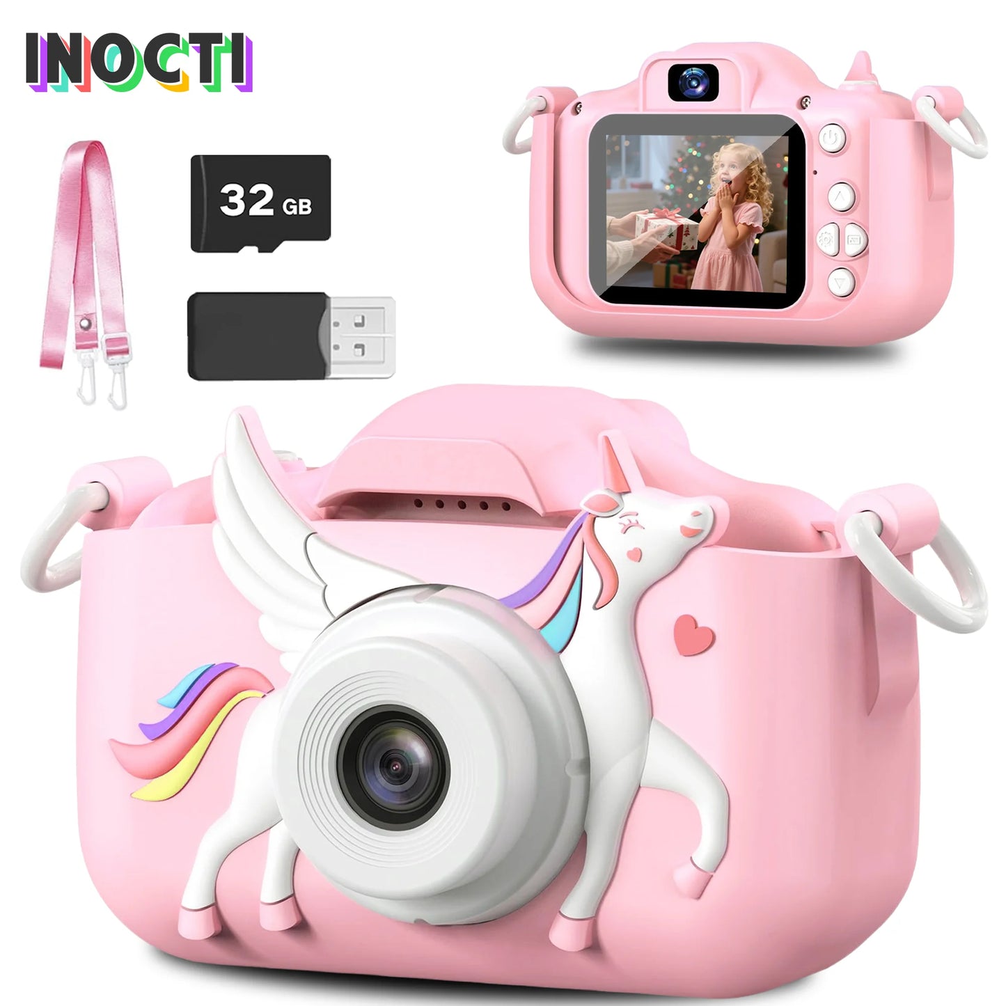 INOCTI Kids Digital Camera, Toddler Video Camera, 1080P HD Dual Lens, For 3-12 Year Old Girls Christmas Birthday Gifts Toys