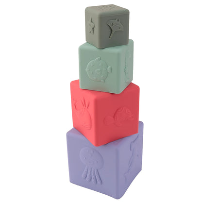 4PCS Silicone Stacking Cups Montessori Toy Square Nesting Bath Toy For Baby Early Education Sensory Development Teether Toy