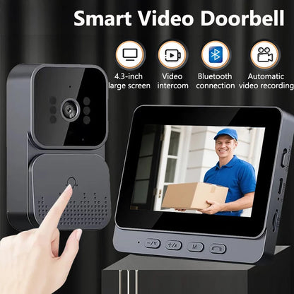 Wireless Video Intercom Doorbell HD Night Vision 4.3-inch lPS Screen Waterproof Visual Door Bell Camera Smart Home Security