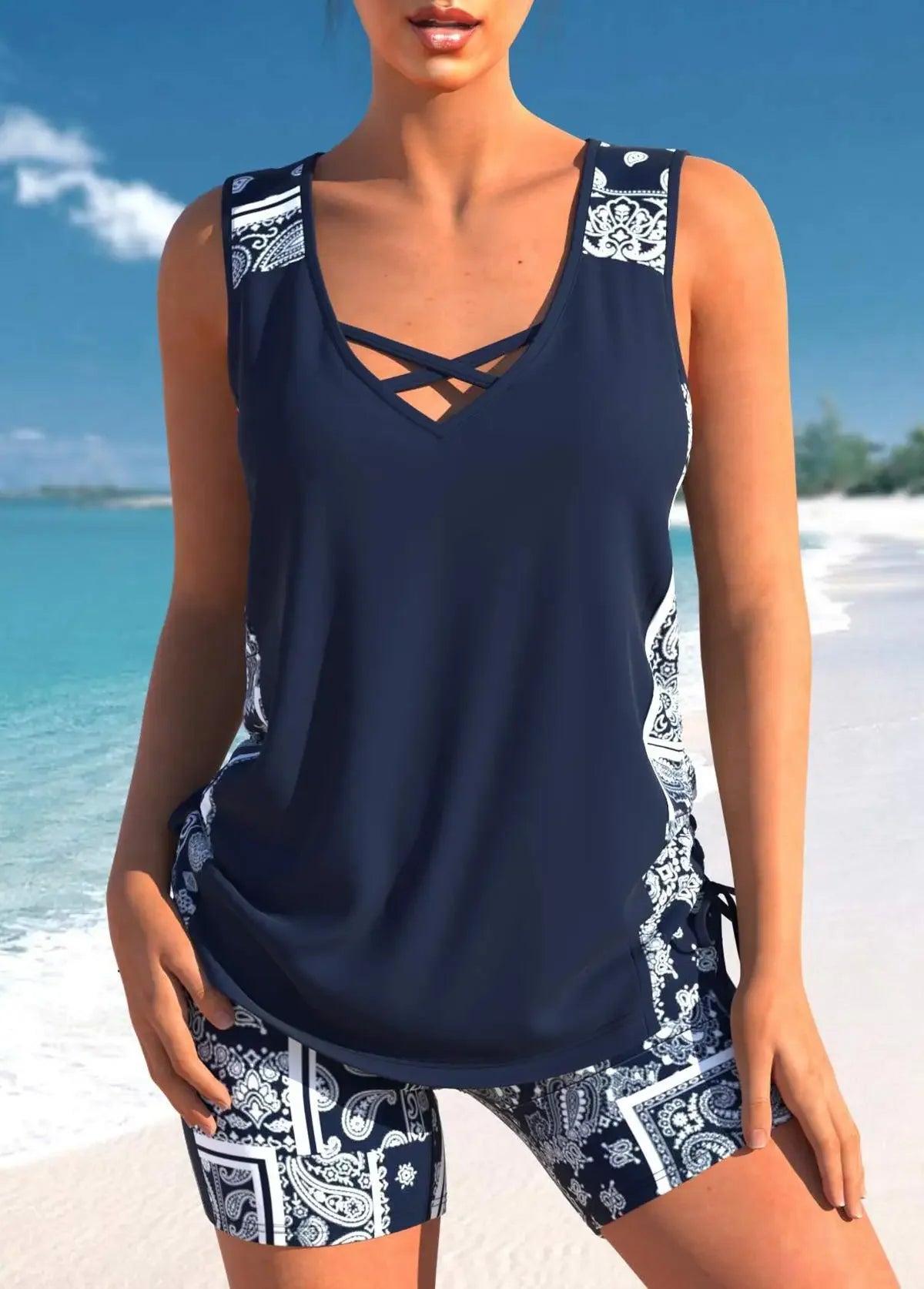 2025 Women's Bikini Set Casual Thermal Beach Swimwear Vest Shorts Ensemble Summer Vacation Hot Sale from Mainland China
