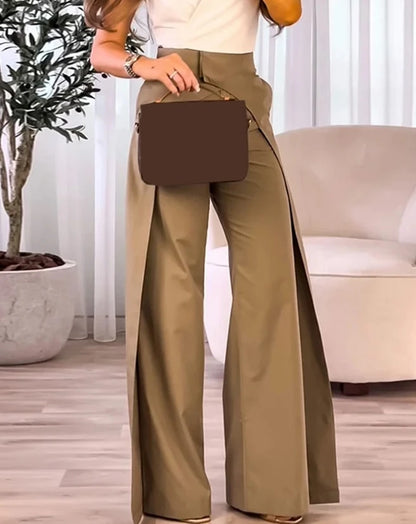 2023 New Fashion Women's Pants Elegant High Waist Overlap Asymmetrical Wide Leg Pants Female Trouser Casual Bottom