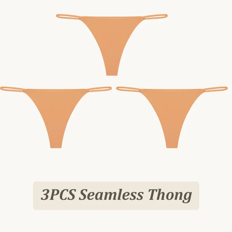 3PCS Seamless Thong Women Thin Strap Low Waist High Flexibility Panties Sexy Underwear Ladies Briefs T-back Comfortable Women