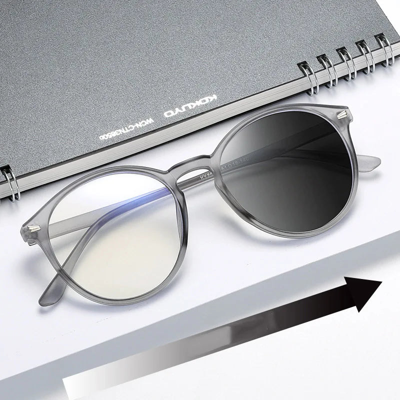 Lunettes photochromiques anti-rayons bleus pour ordinateur, monture ronde vintage, pour homme et femme, verres de jeu, anti-fatigue oculaire, bloquant la lumière