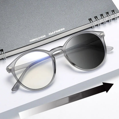 Lunettes photochromiques anti-rayons bleus pour ordinateur, monture ronde vintage, pour homme et femme, verres de jeu, anti-fatigue oculaire, bloquant la lumière