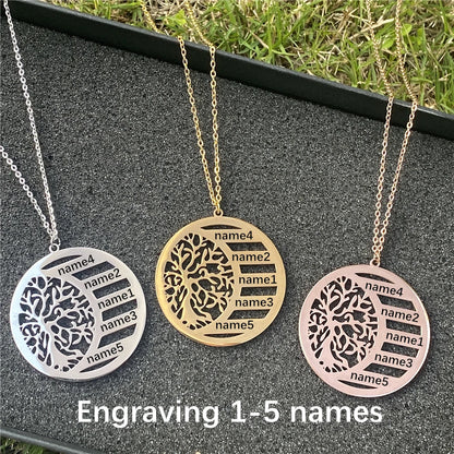 Custom Family Names Necklace Stainless Steel Personalized Name Pendant Tree Of Life 1-5 Names Birthstone For Women Birthday Gift