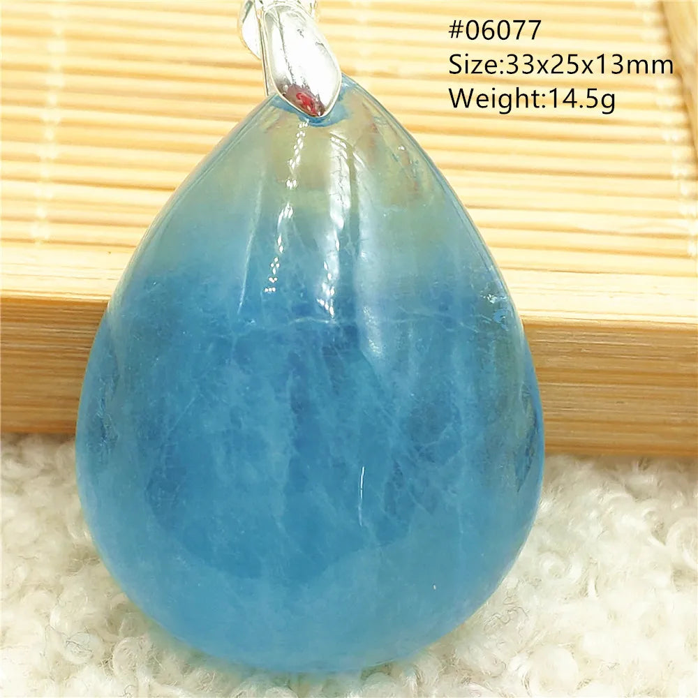 Natural Blue Aquamarine Pendant Clear Water Drop Women Men Brazil Aquamarine Crystal Necklace Jewelry AAAAA