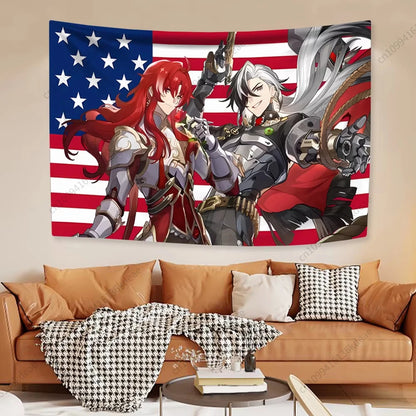 Tapisserie Anime unique Boothill Drapeau américain Honkai Star Rail Chambre Dessin animé Fond Tissu Fête Bannière Chambre Décoration de la maison