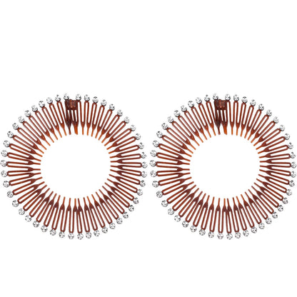 2pcs Rhinestone Plastic Full Circle Stretch Diamond Flexible Comb Teeth Headband Hair Band Clip Face Wash Fixed Hair Accessories