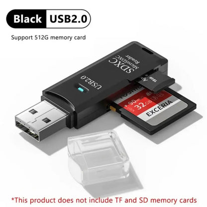 Lecteur de cartes multifonction 2 en 1 USB 3.0/2.0 haute vitesse, compatible avec cartes TF et SD, pour ordinateur, tablette, appareil photo, ordinateur portable, voiture