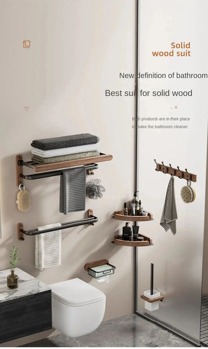 Nordic solid wood Light Luxury Towel Rack Bathroom Towel Shelf  Perforated Wall Mounted Towel shelves Bathroom Accessories