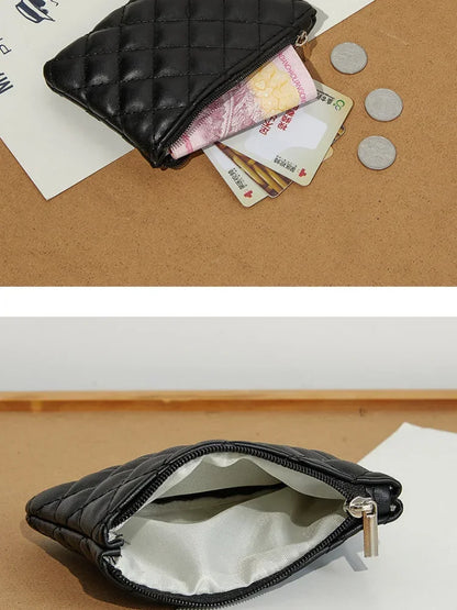 PU Soft Leather Diamond Grid Short Wallet Women Coin Purse Card Bag Zipper Coin Pouch Credit Card Holder ID Holder Mini Purse