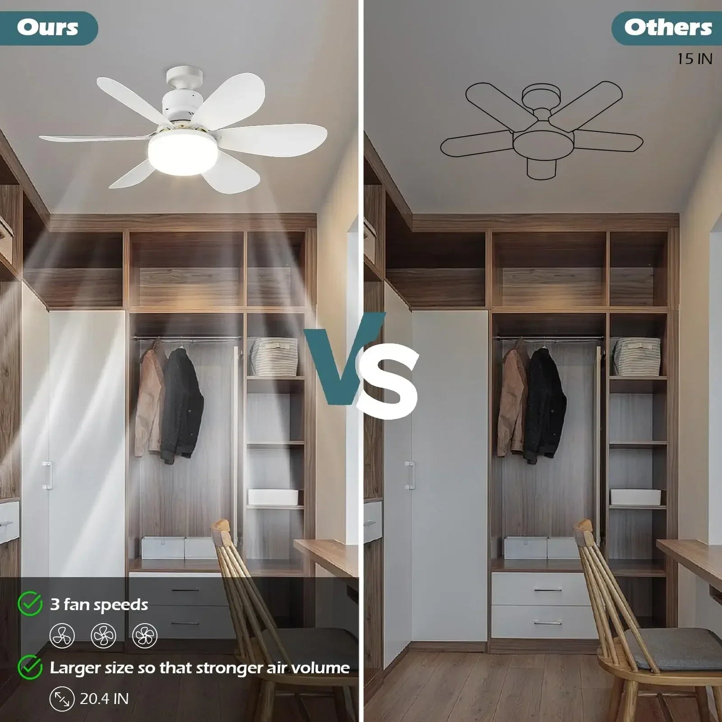2025 New Cooling Light Led Fan Silent Ceiling Fan E27 Wireless With Remote Control For Dimming, Suitable for Living Room, Study,