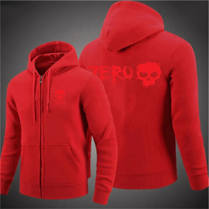 2025 ZERO skateboard logo men's new solid color zipper hooded long sleeved jacket Harajuku casual sportswear hooded pullover