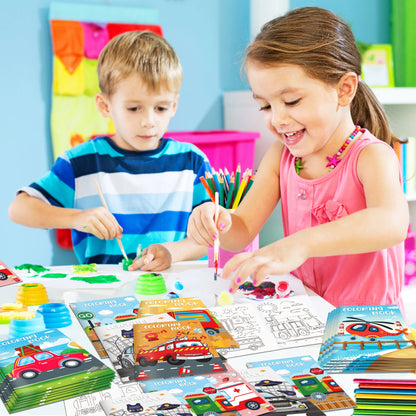 16pcs Vehicle Theme Coloring Books Graffiti Aircraft Fire Truck Pattern DIY Drawing Painting Books For Kids Gifts Party Supplies