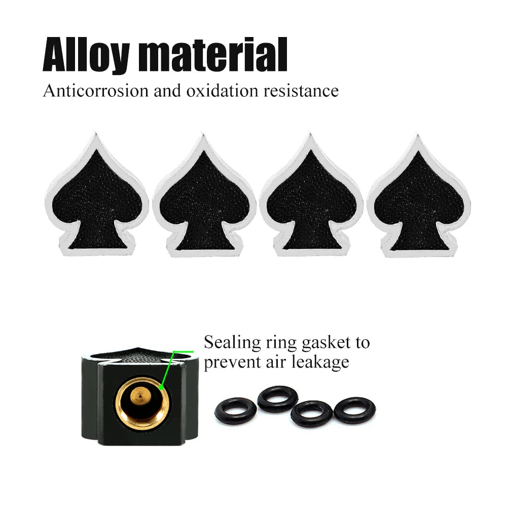 Lot de 4 bouchons de valve de pneu élégants en forme de pelle pour voiture, camion, moto, vélo