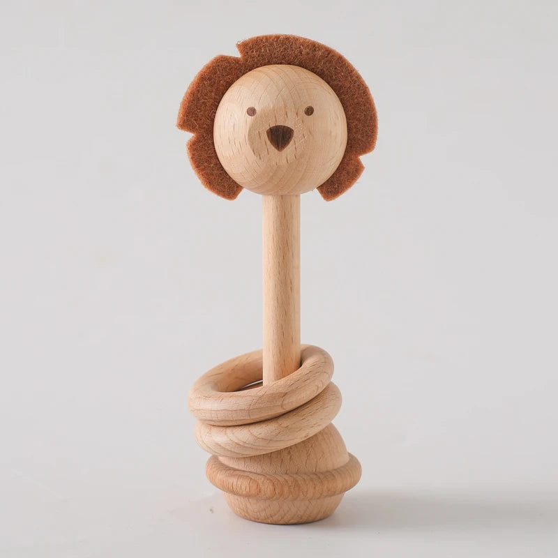 1pc Baby Rattles Toys Beech Wooden Animal Rattles Music Hand Bells Toys Newbron Montessori Educational Mobile Rattle Blocks Toys