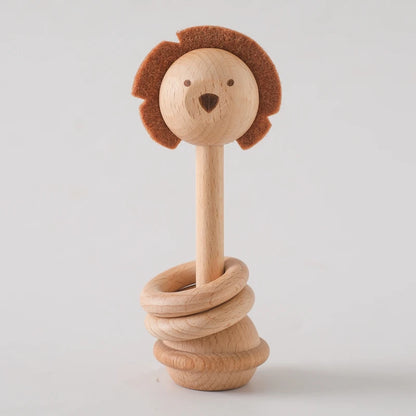 1pc Baby Rattles Toys Beech Wooden Animal Rattles Music Hand Bells Toys Newbron Montessori Educational Mobile Rattle Blocks Toys