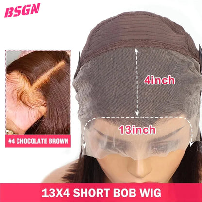 200% BSGN Chocolate Bob Wigs 13X4 HD Transparent Lace Frontal Wigs Human Hair 100% Human Hair For Woman Pre Plucked Glueless Wig