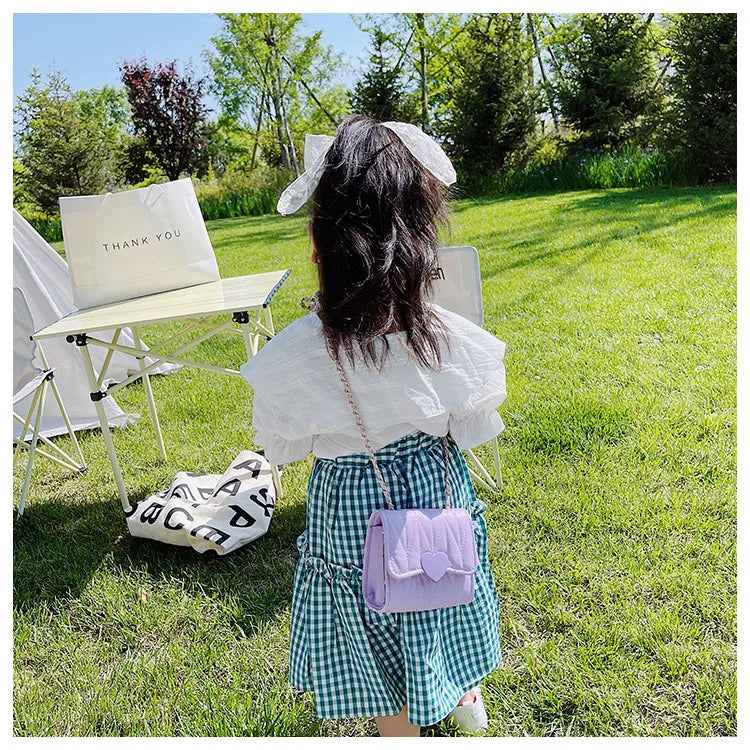 Fashion Heart Baby Girls Small Shoulder Bags Kids Coin Purse Accessories Handbags Lovely Children's Mini Square Messenger Bag