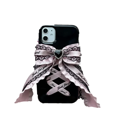 Dophee Original Landmine Series Lolita Bow Young Girl Phone Case Rhinestone Lace Soft Shell Phone Cover IPhone14 15 16Promax