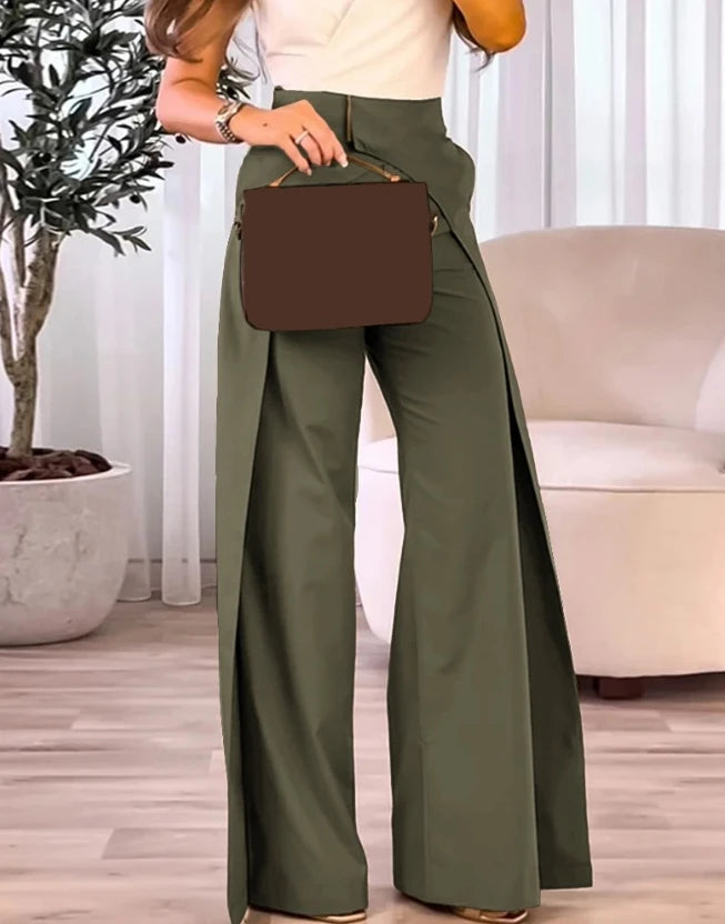 2023 New Fashion Women's Pants Elegant High Waist Overlap Asymmetrical Wide Leg Pants Female Trouser Casual Bottom