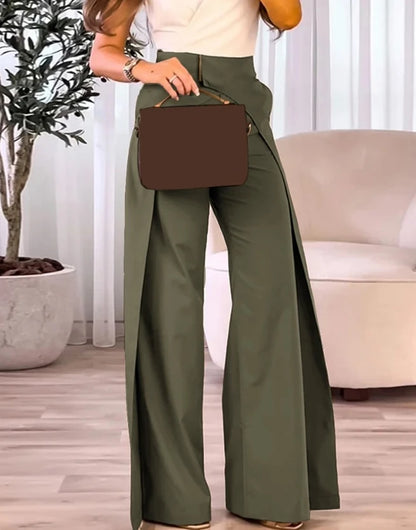 2023 New Fashion Women's Pants Elegant High Waist Overlap Asymmetrical Wide Leg Pants Female Trouser Casual Bottom