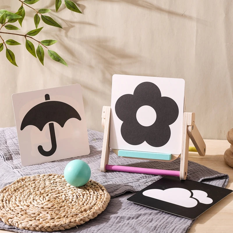 Baby Wooden Montessori Toys Mirror Tummy Time Infant Mirror Black White Contrast Visual Stimulation Sensory Development Toys