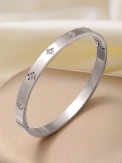 1 Set Fashion Light Luxury Stainless Steel Four Leaf Flower Bracelet, Suitable for Women Daily and Party Wear Gift for Friends