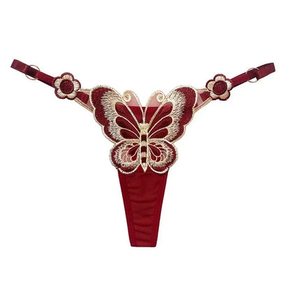 Butterfly Embroidery Thongs G Strings Sexy Underwear Women's Thong Transparent Mesh Panties Adjustable Low Waist Briefs Lingerie