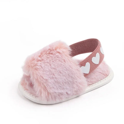 Sandales pour nouveau-né fille, mignonnes, été, hiver, en peluche, semelles souples, plates, princesse, antidérapantes, pour les premiers pas