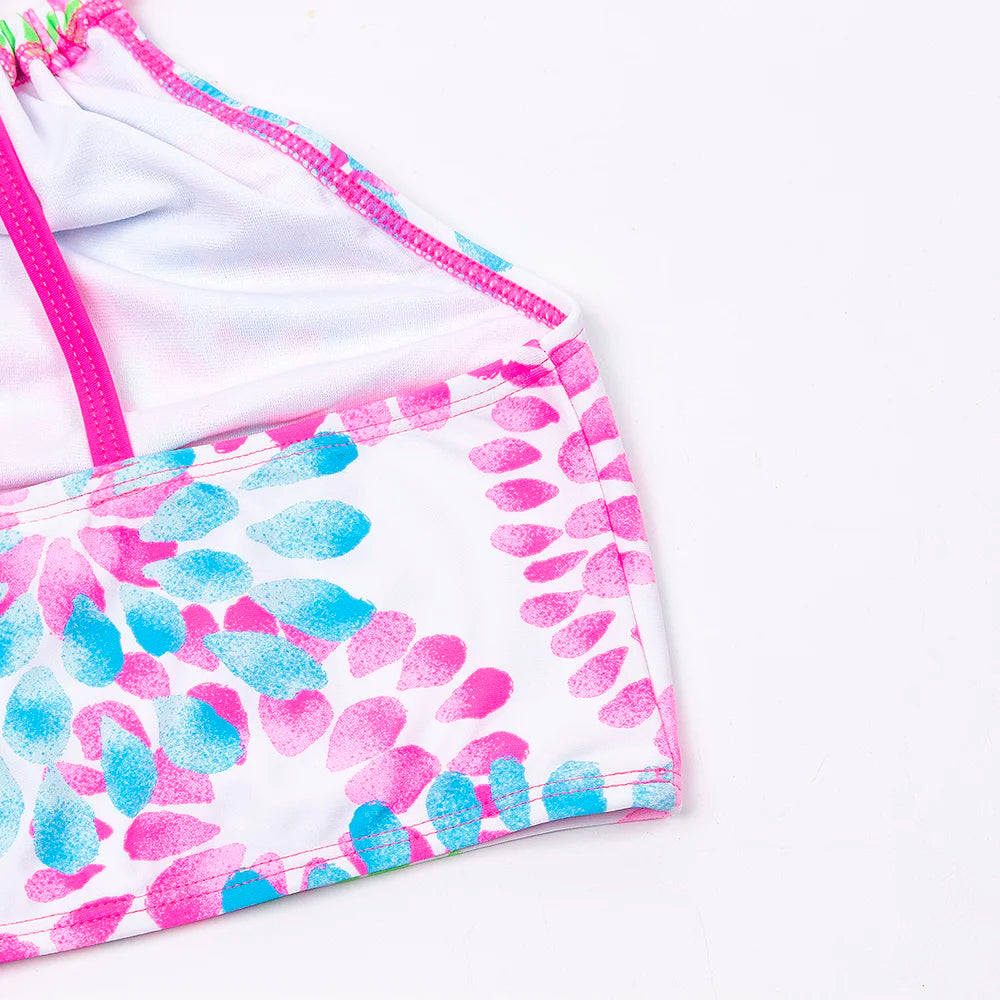 3-14 Years Flower Print Girls Kids Swimwear Summer Children Teen Students Two Pieces Swimsuit Kids Bikini Set Bathing Suit
