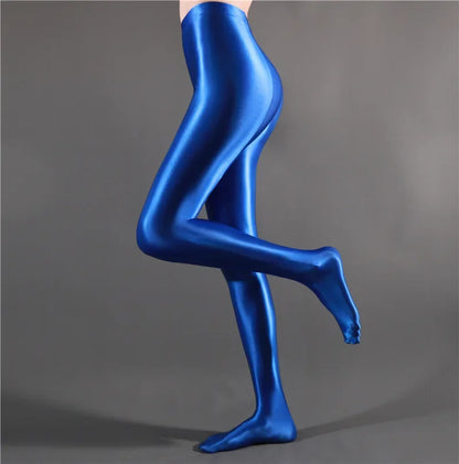 Glossy Shiny Stage Performance Leggings High Waist Fitness with Socks Skinny Yoga Trousers Women Clothing Stage Show