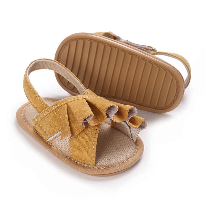 Sandales d'été pour bébé, chaussures pour bébé fille, princesse, semelles plates, antidérapantes, chaussures de berceau pour tout-petits, pantoufles en toile pour nouveau-né