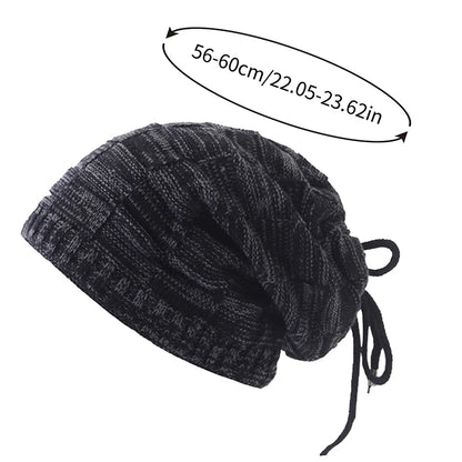 Bonnet tricoté chaud pour homme et femme, bonnet à pompon, bandana, cordon de serrage, écharpe, épais, chaud et doux, tête et cou