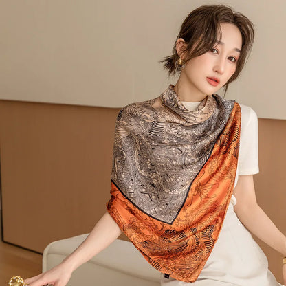ELAIFRUIHAO Foulard en soie florale pour femme, hijab, bandana imprimé, grand format, carré, 110 cm, en satin