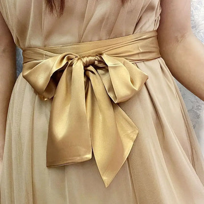 Satin Silk Bow Corset Waist Belt Wide Decorative Bowknot Fabric Ribbon Cummerbunds DIY Waist Bands For Women Lady Girl Bridal