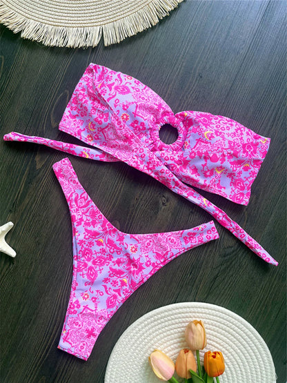 Sexy Colorful Floral Printed Bandeau Bikini Female Swimsuit Women Swimwear Two-pieces Bikini set Bather Bathing Suit Swim K6137