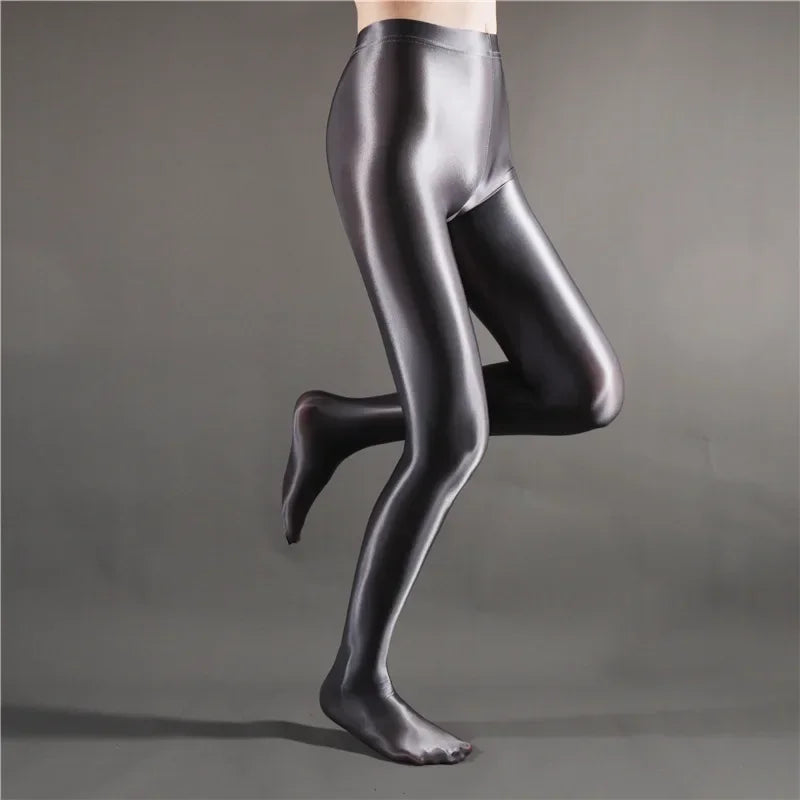 Glossy Shiny Stage Performance Leggings High Waist Fitness with Socks Skinny Yoga Trousers Women Clothing Stage Show