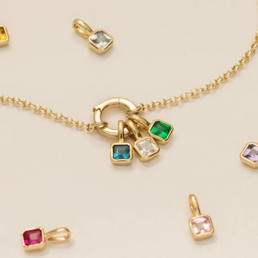 Nouveautés en acier inoxydable, breloques avec 12 pierres de naissance pour femmes et filles, pendentifs carrés colorés à la mode, accessoires de bijoux DIY