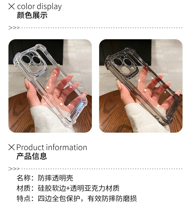 Luxury Clear Shockproof Phone Case For iPhone 15 14 13 12 11 Pro Max X XR XS Max 7 8 15 Plus Transparent Bumper Soft Cases Cover