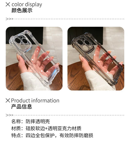 Luxury Clear Shockproof Phone Case For iPhone 15 14 13 12 11 Pro Max X XR XS Max 7 8 15 Plus Transparent Bumper Soft Cases Cover