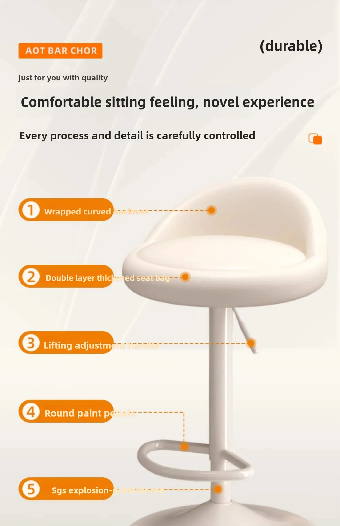 Minimalist Modern Home Elevated Foot Stool Adjustable Backrest Seat Creamy Milk Tea Shop Dining Stool Kitchen Island Seat