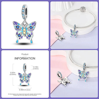 New 925 Sterling Silver Luminous Elf Blue Purple Butterfly Moon Life Tree Charms Beads Fit Pandach Original Bracelet DIY Jewelry
