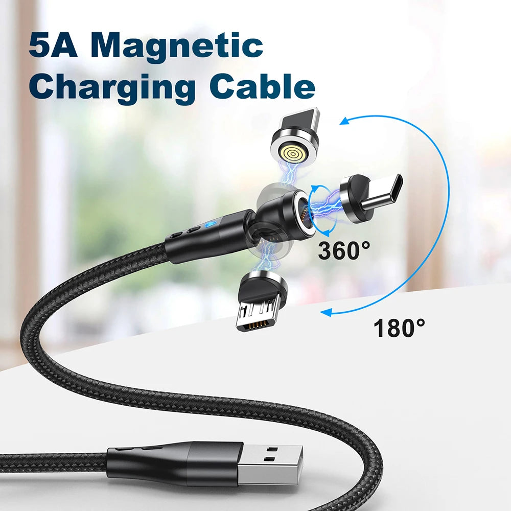 AUFU 5A Magnetic Cable 540 Rotate Fast Charging Magnetic USB Type C Cable For iPhone 14 Samsung Xiaomi Realme Mobile Phone Cable