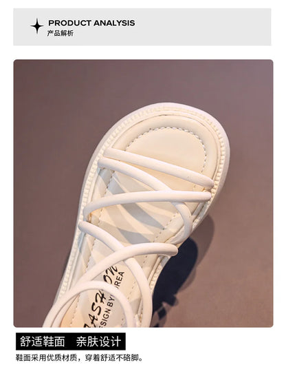 Girls' Roman Shoes 2025 New Fashionable Baby Shoes, Middle and High Top, Little Girls' Open toed Soft soled Princess Sandals