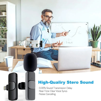 GAMINJA Wireless Lavalier Microphone Portable Audio Video Recording Mini Mic For iPhone Android Long battery life Live Broadcast