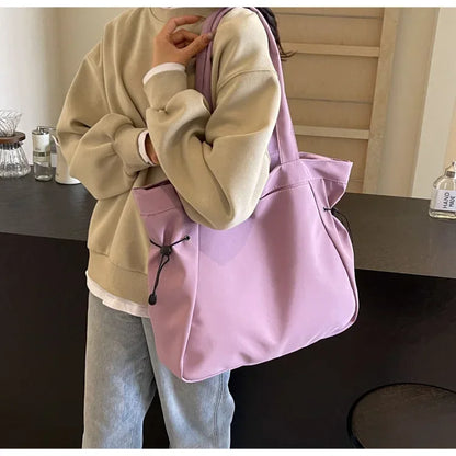 Sac fourre-tout décontracté de grande capacité, sac de voyage simple pour femme, grand sac à bandoulière, sacs à main esthétiques, sac fourre-tout à cordon